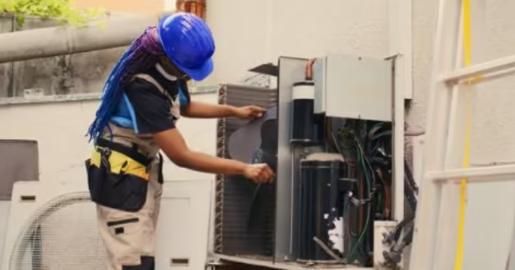 An outdoor HVAC System Inspection done by a technician.