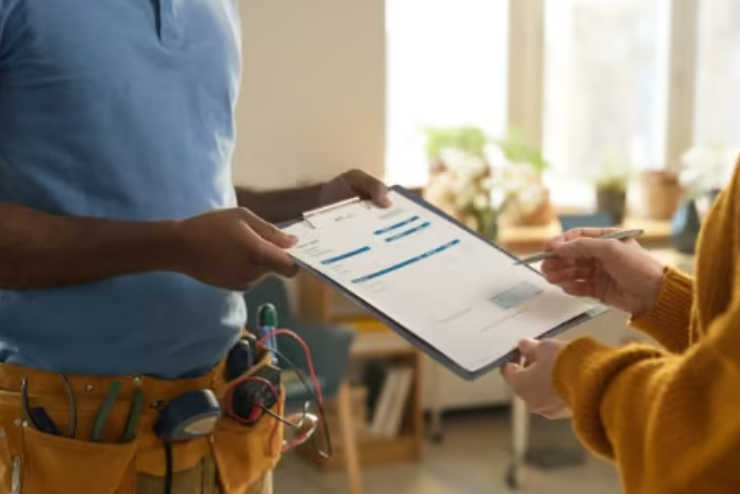 An HVAC Technician Reviewing Work Report